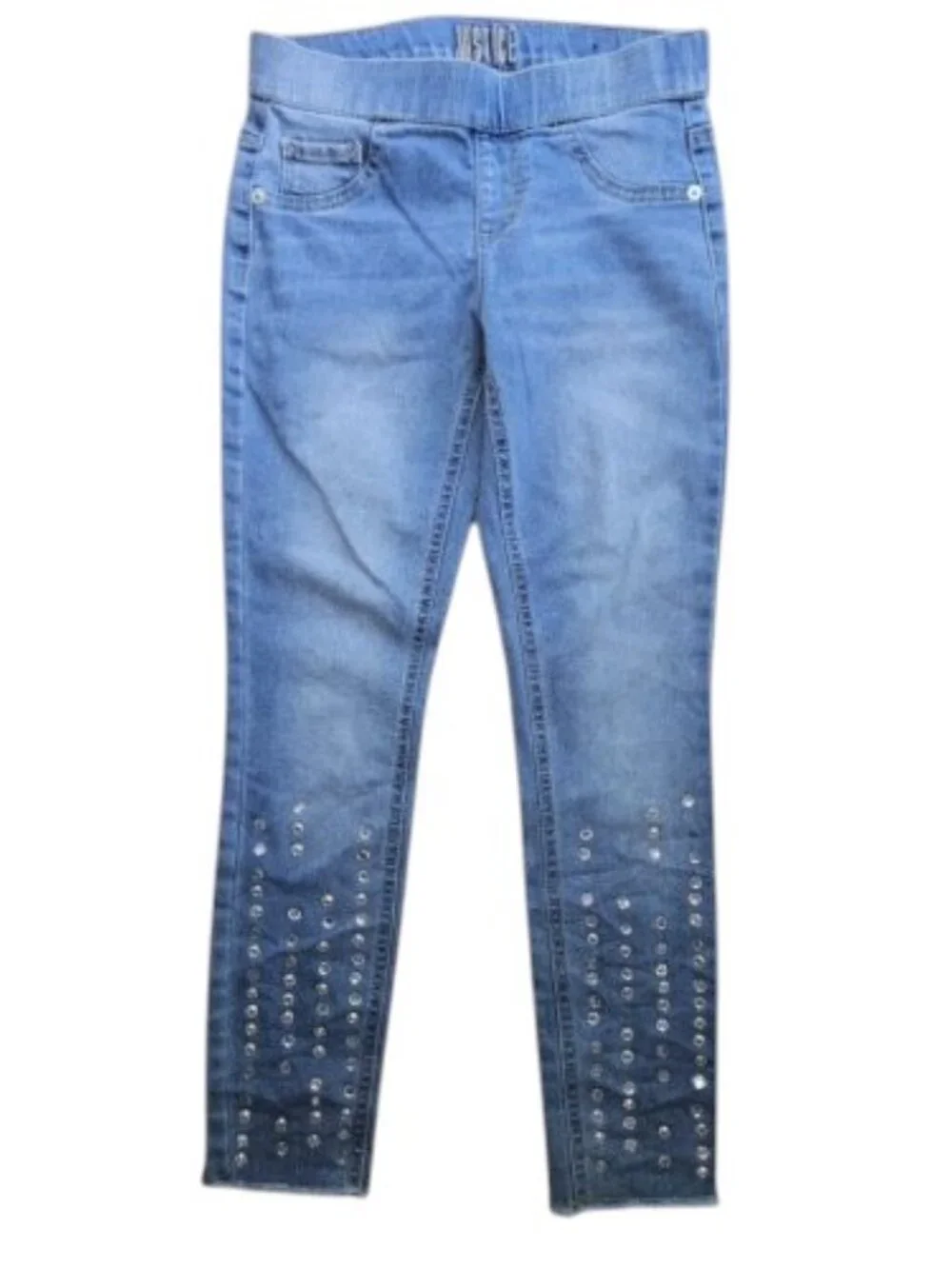 JUSTICE Mid Rise Denim Jeans Leggings Girls Size 10 Rhinestone Embellished